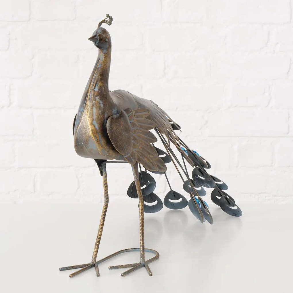 Záhradná kovová figúrka Pavo, 47x64 cm, hnedá