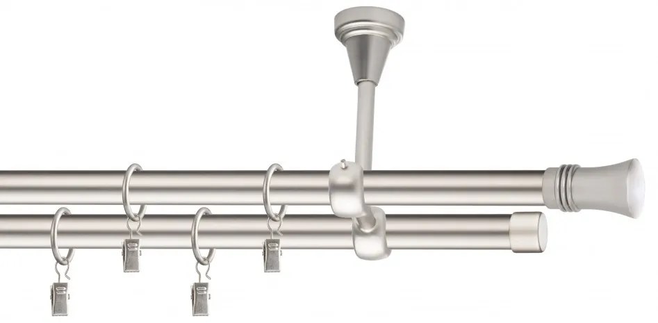 Dekorstudio Stropná dvojradová garniža CAPRI chrómova matná 19mm Dĺžka: 140cm, Typ príslušenstva: Krúžky tiché so štipcami
