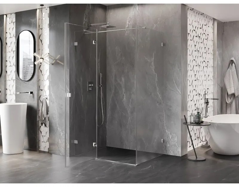 Mexen Lunar T, sklápací sprchový kút ľavý 135 x 110 cm, 8mm číre sklo, chrómový profil, 834T-135-110-01-00-L