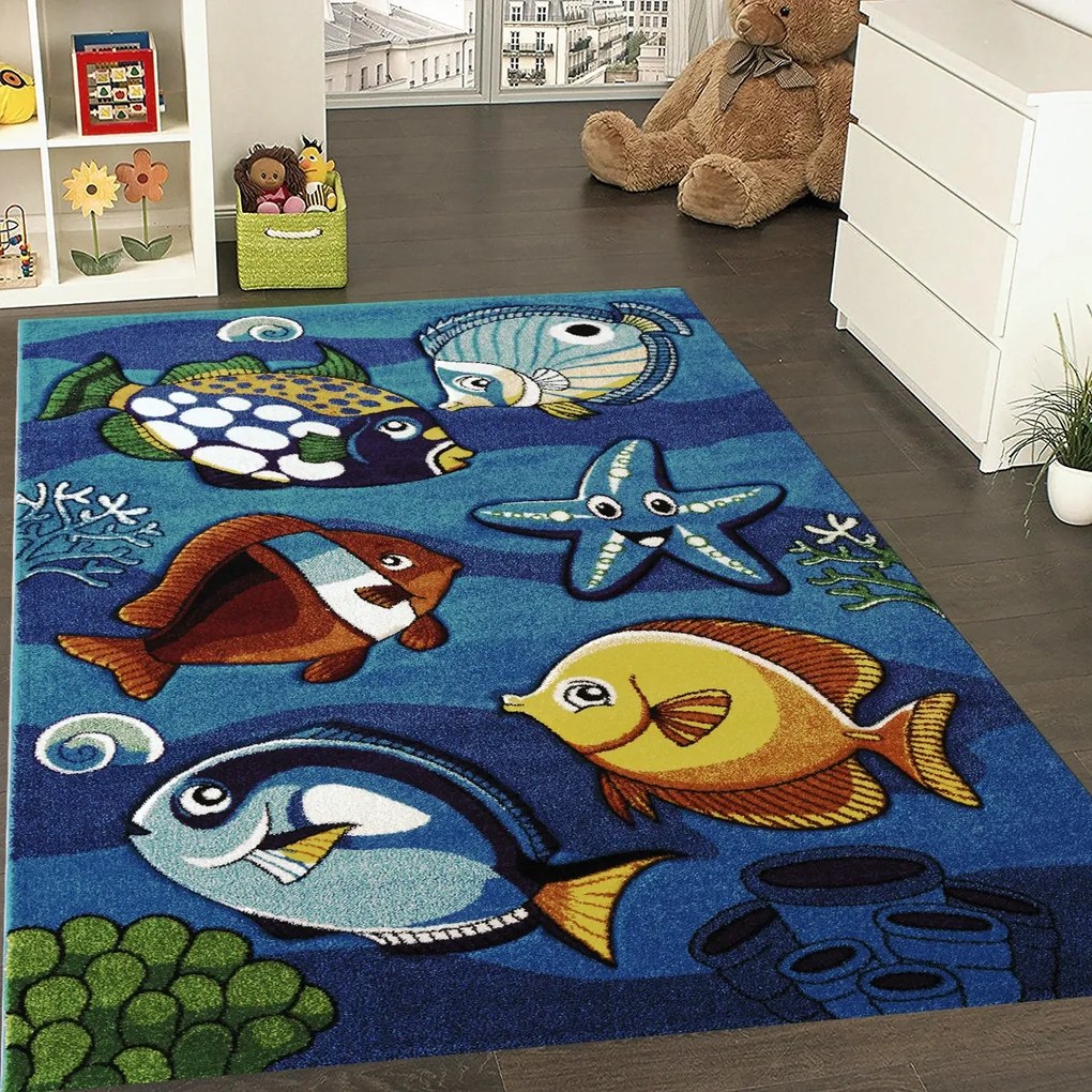 BE Koberec Smart Kids 22308 NAVY – námornícky modrý obdĺžnikový Rozmer: 140x190 cm