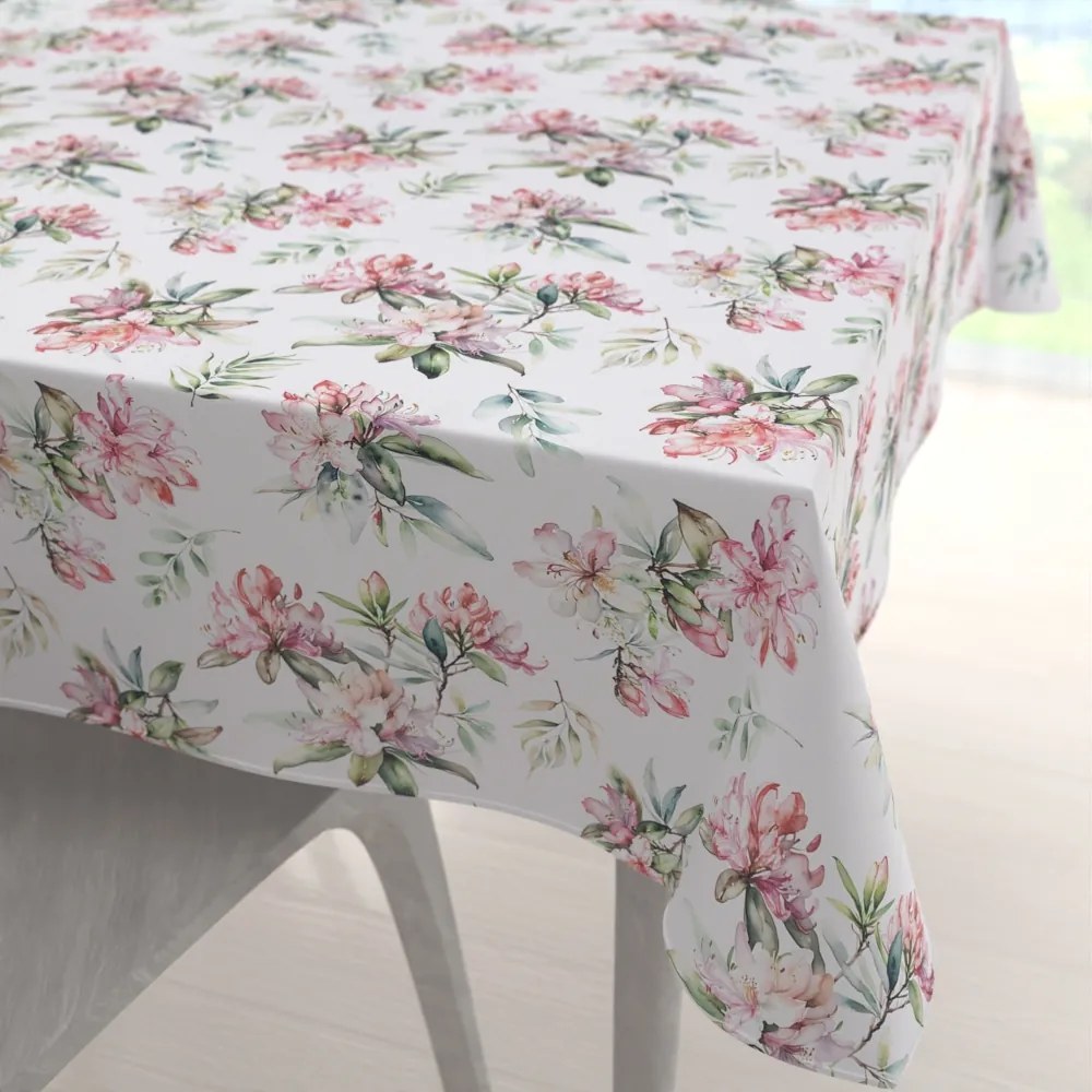 Biante Teflónový štvorcový obrus TF-134 Akvarelové kvety rododendrónu na bielom 100x100 cm