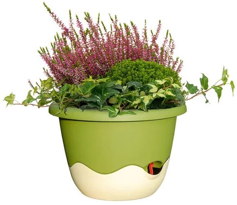 Samozavlažovací závesný kvetináč Mareta, šedá + zelená, 30 cm, Plastia, pr. 30 cm