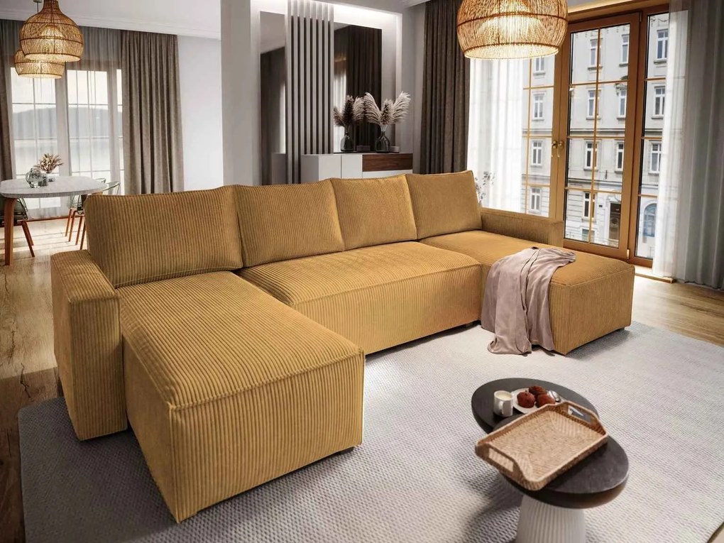 Horčicová sedacia súprava do U SMART COSARO 295x140 cm