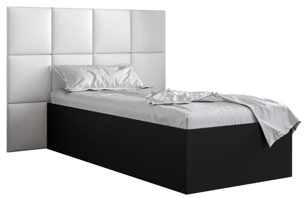 Jednolôžková posteľ s čalúneným čelom 90 cm Brittany 4 (čierna matná + biela) (s roštom). Vlastná spoľahlivá doprava až k Vám domov. 1046030