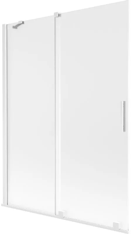Mexen Velar, 2-krídlová posuvná vaňová zástena 130 x 150 cm, 8mm sklo námraza, biela matná, 896-130-000-31-20