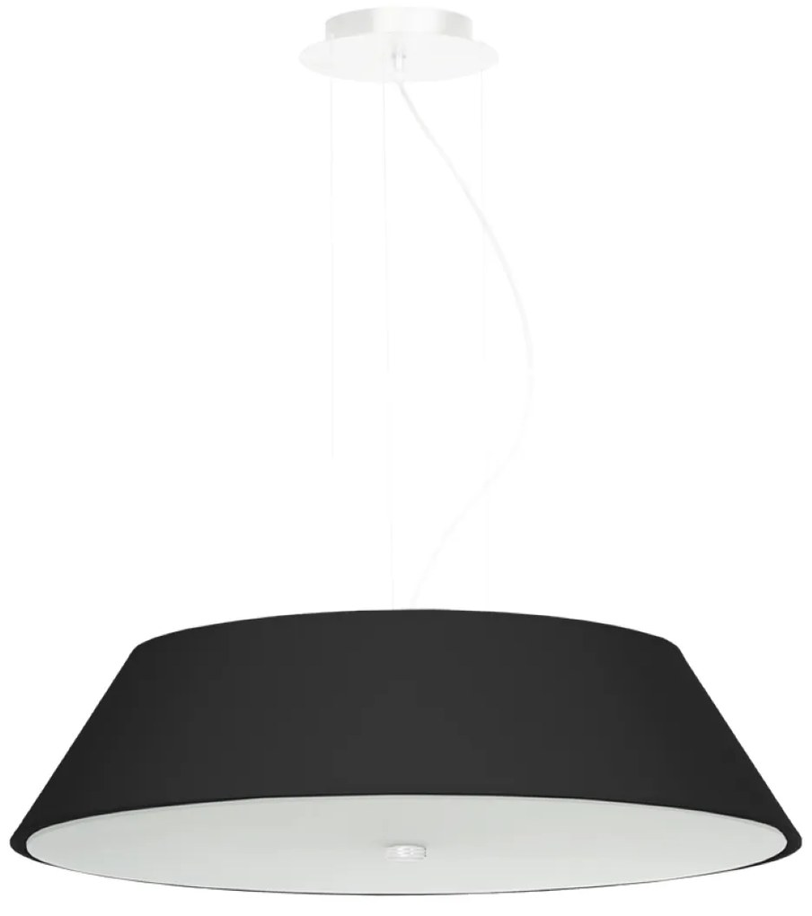 Závesné svietidlo Vega, 1x čierne textilné tienidlo, (biele sklo), (fi 60 cm)