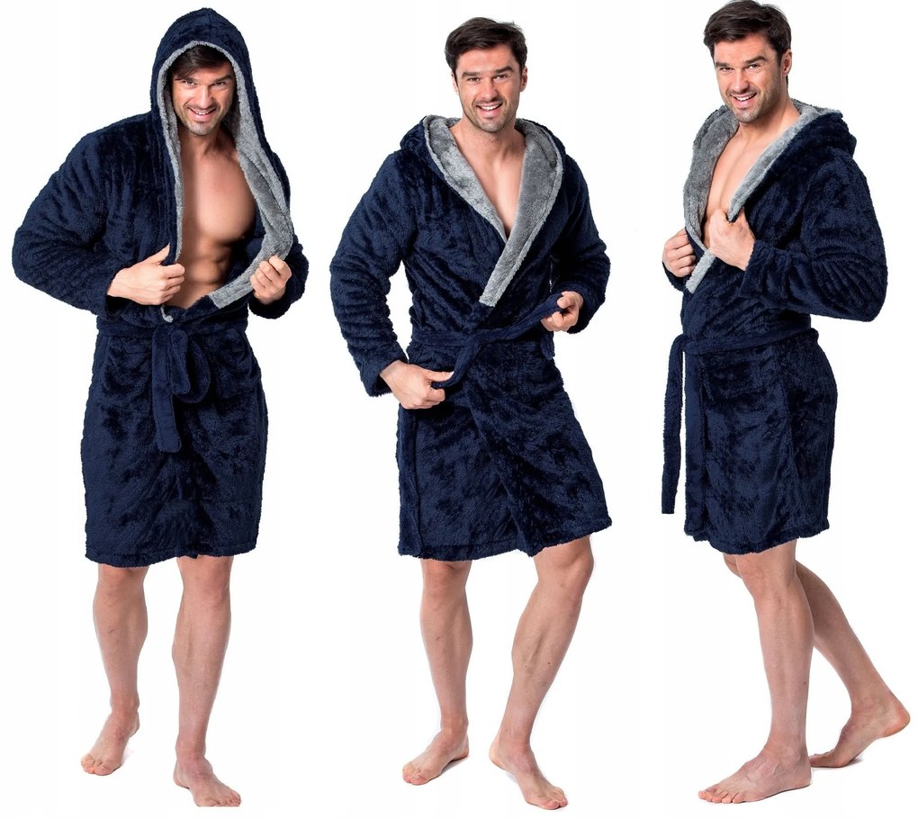 Pánský župan z mikrovlákna Jordan M tmavě modrý/šedý