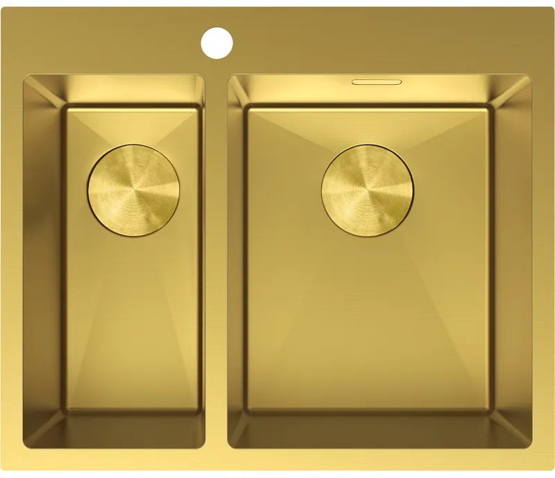 Mexen Flexo, 1.5-komorový nerezový drez 610 x 510 mm, brúsená zlatá, 6446611500-55