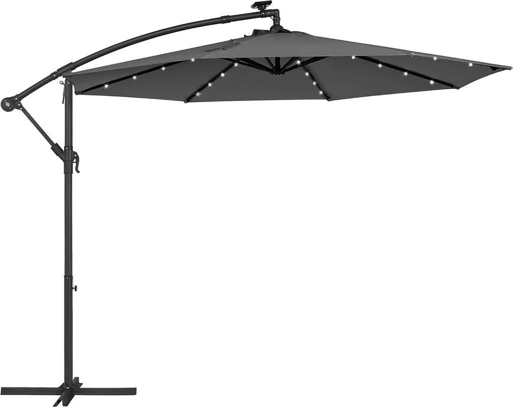 Konzolový záhradný slnečník so solárnymi LED svetlami, s ochranou UPF 50+, sivá farba