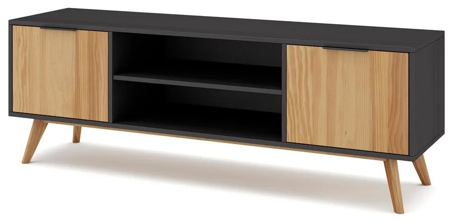 Čierny/prírodný TV stolík z borovicového dreva 140x53 cm Lavis – Marckeric
