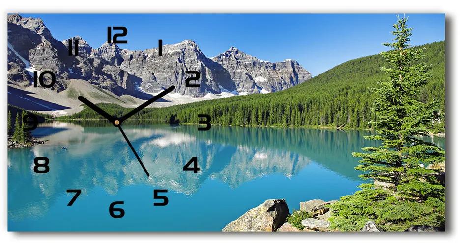 Vodorovné Sklenené hodiny na stenu Jazero v horách pl_zsp_60x30_f_61685210