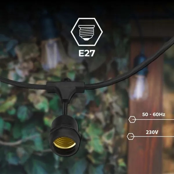 LED vonkajšia dekoratívna reťaz 15xE27/1W/230V 15,94 m IP44 čierna