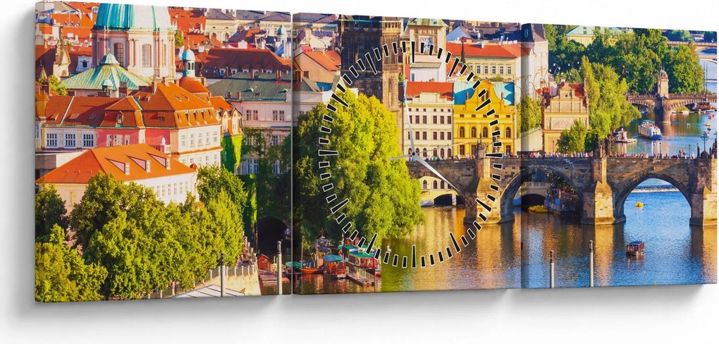 Obraz - Praha (s hodinami) (90x30 cm)