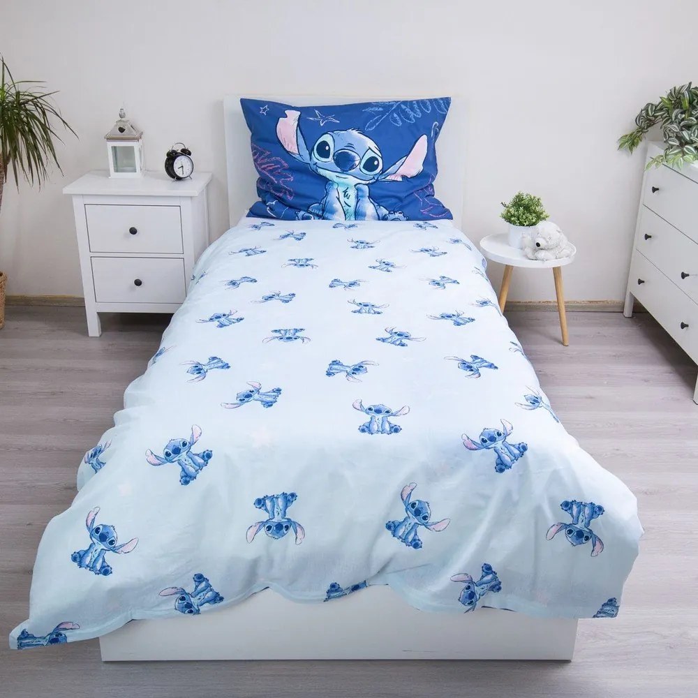 Modré bavlnené detské obliečky na jednolôžko 140x200 cm Lilo & Stitch "Aloha" – Jerry Fabrics