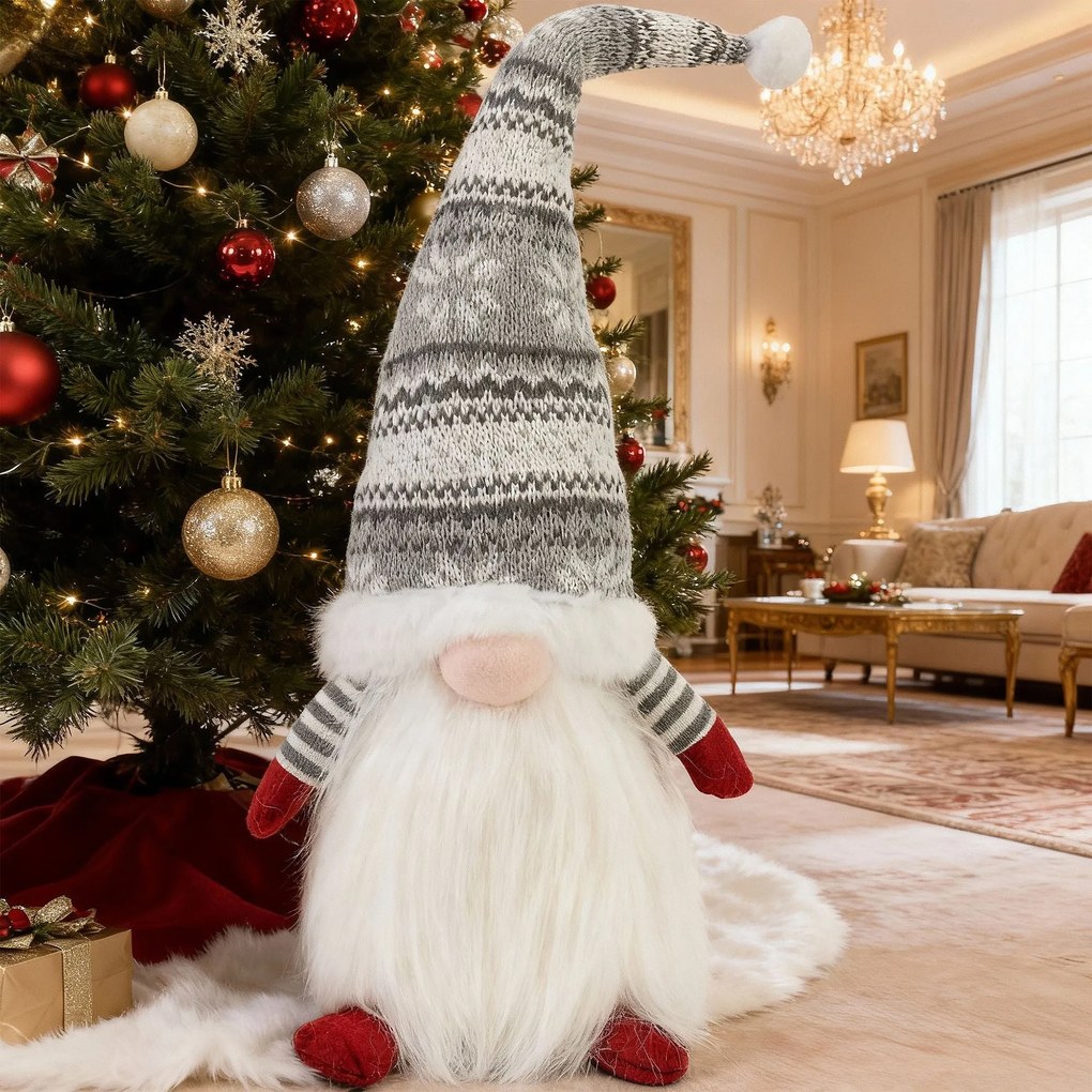 Vánoční skřítek ELF 0623 - 48 cm šedý/bílý