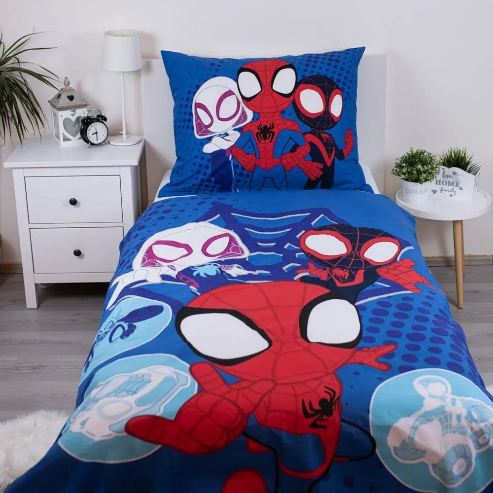 Modrá bavlnená detská obliečka na jednolôžko 140x200 cm Spidey – Jerry Fabrics