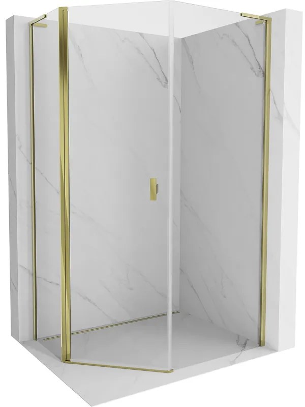 Mexen Mist L, päťuholníkový sprchový kút s krídlovými dverami, 80 x 100 cm, 8mm číre sklo, zlatý lesklý profil, 8A8L-080-100-50-00