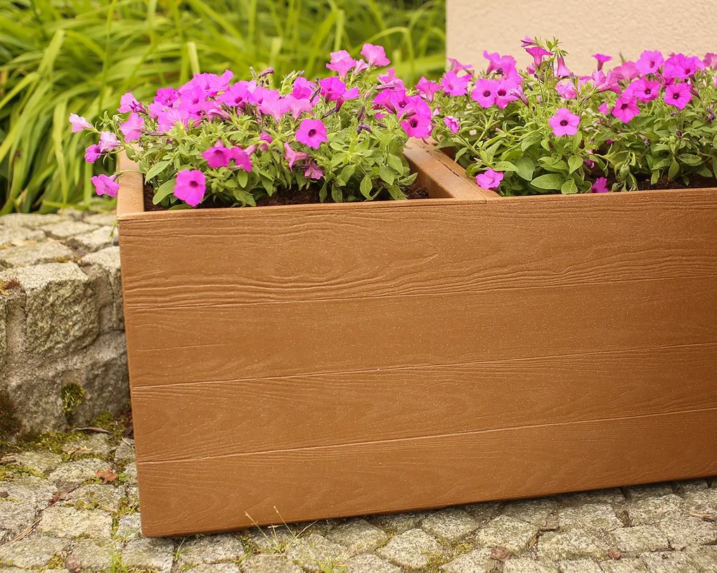 PLASTOVÝ KVETINÁČ NA KOLIESKACH BETONIQUE ECO 39X39X78 CM DREVENÝ DEKOR HNEDÁ