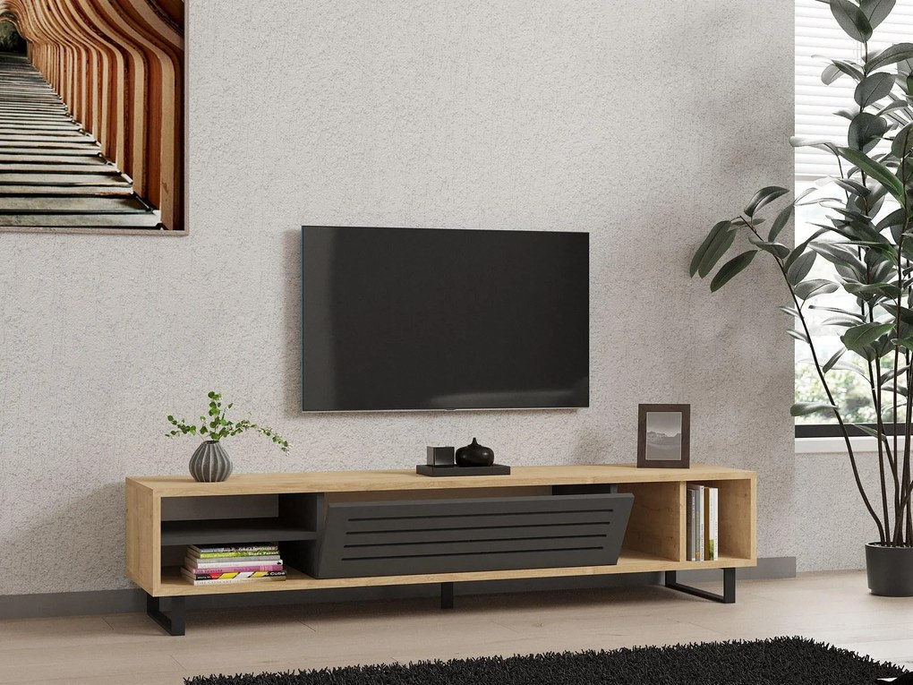 TV stolík/skrinka Samba (dub zafírový + antracit). Akcia -15%. Vlastná spoľahlivá doprava až k Vám domov. 1088486