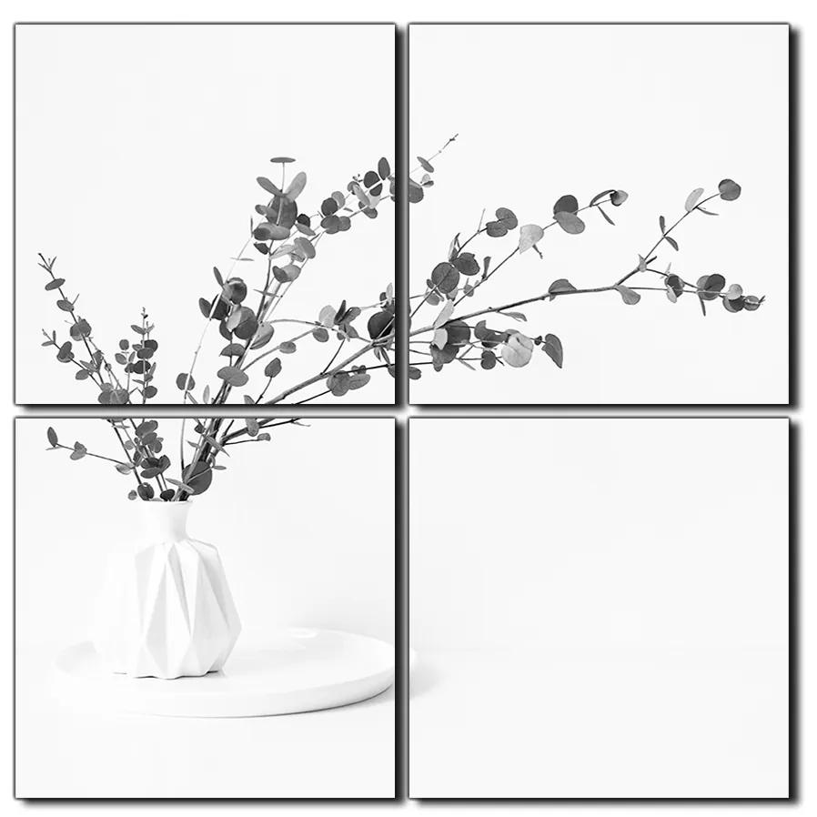 Obraz na plátne - Vetva eukalyptu v bielej váze na bielom pozadí - štvorec 3272QE (60x60 cm)