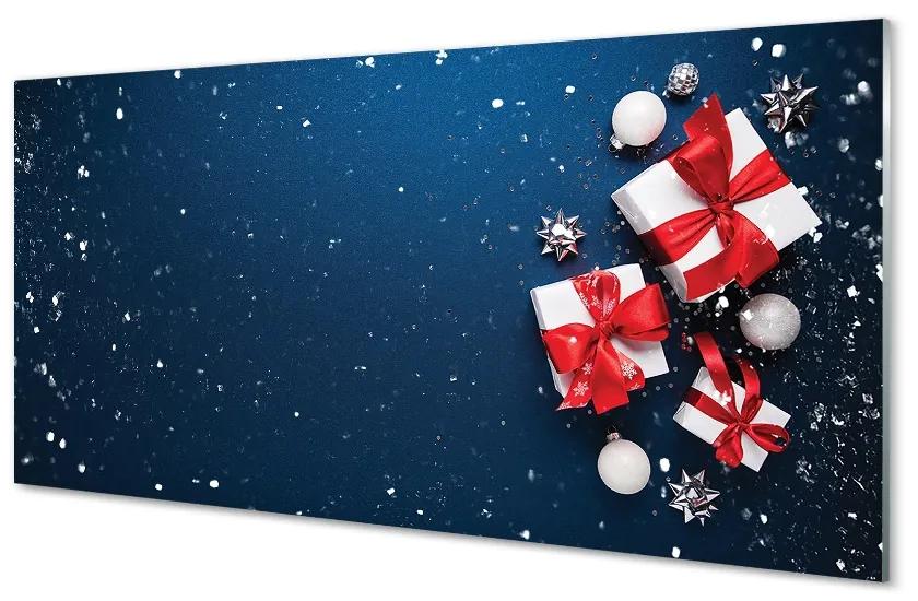 Sklenený obraz Darčeky čačky sneh 125x50 cm