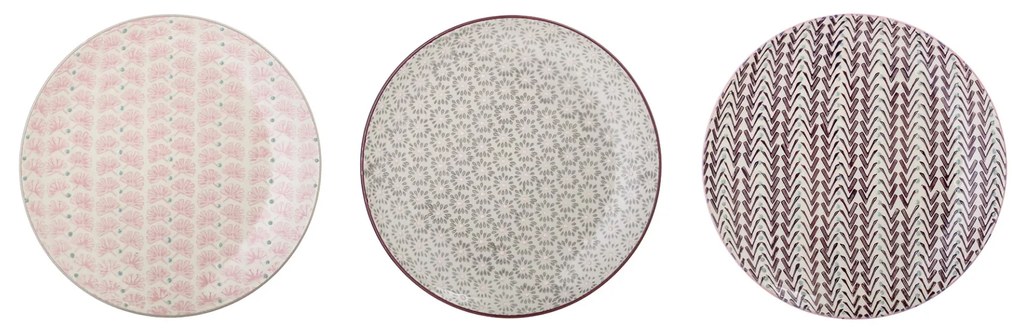 Bloomingville Keramický tanier Maya Plate Ø22 cm - 3 druhy A - ružové kvetinky