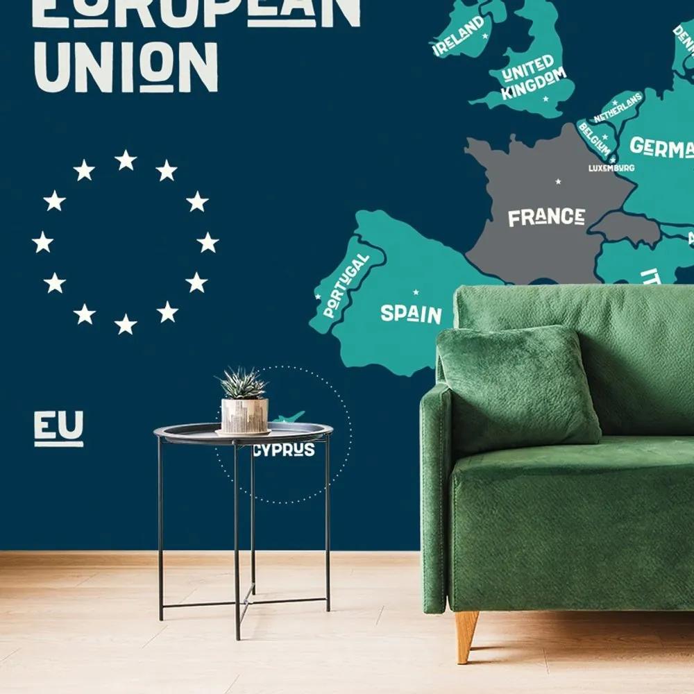 Samolepiaca tapeta náučná mapa s názvami krajín EÚ - 150x100