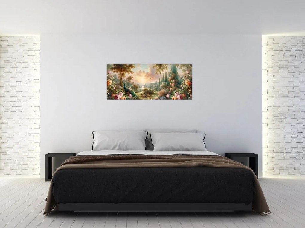 Obraz - Pávy v záhrade (120x50 cm)