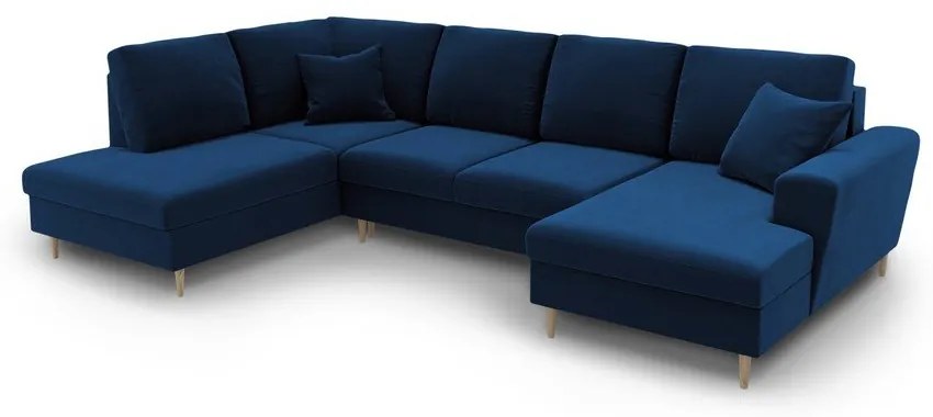 Modrá zamatová rozkladacia/s úložným priestorom rohová pohovka (ľavý roh/do "U") Kyoto – Cosmopolitan Design