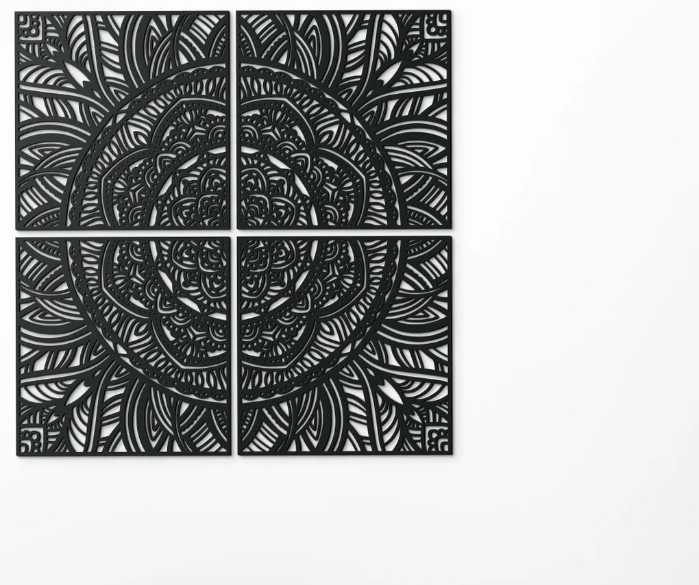 drevko Viacdielna mandala na stenu Rozkvitanie Rozmer obrazu: 133,5 x 131 cm, Farba dekorácie: Čierna