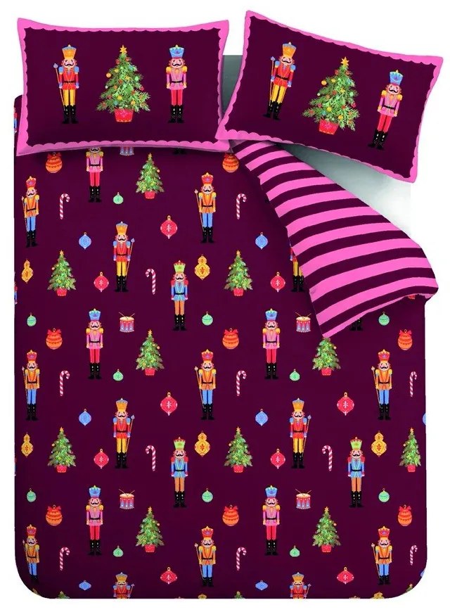 Ružové/fialové obliečky na dvojlôžko/predĺžené 230x220 cm Nutcracker Stripe – Catherine Lansfield