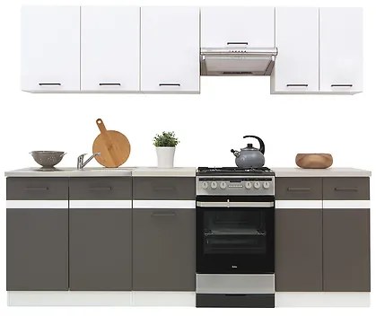 Kuchyňa BRW Junona line 230 cm (Biely lesk + Sivý wolfram + Biela). Vlastná spoľahlivá doprava až k Vám domov. 1018165
