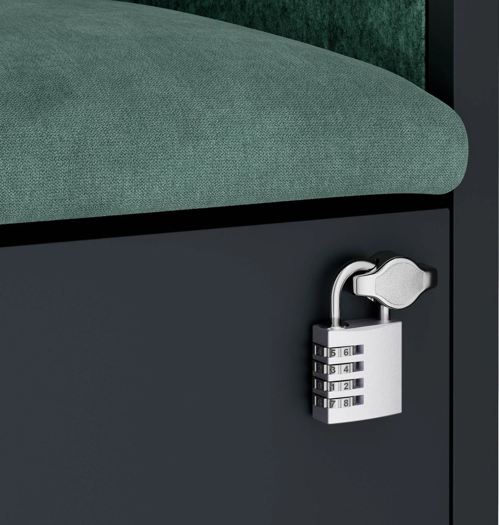 Kancelárska akustická kabína so sedadlom a portom USB-C, telo v antracitovej farbe / sedadlo v zelenej farbe, 600 mm: SALLY MentalBox