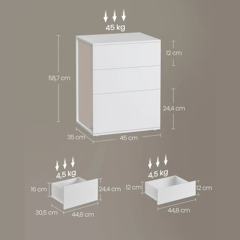 Nočný stolík RAMONA, 58x35x45cm, matná biela/béžová Vasagle