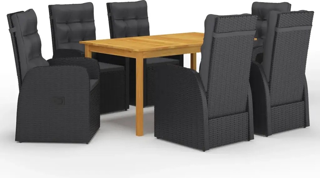 vidaXL 7-dielna záhradná jedálenská súprava čierna