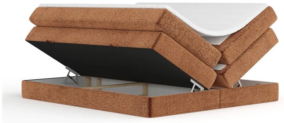 Oranžová boxspring posteľ s úložným priestorom/bez čela 200x200 cm Juniper – Maison de Rêve