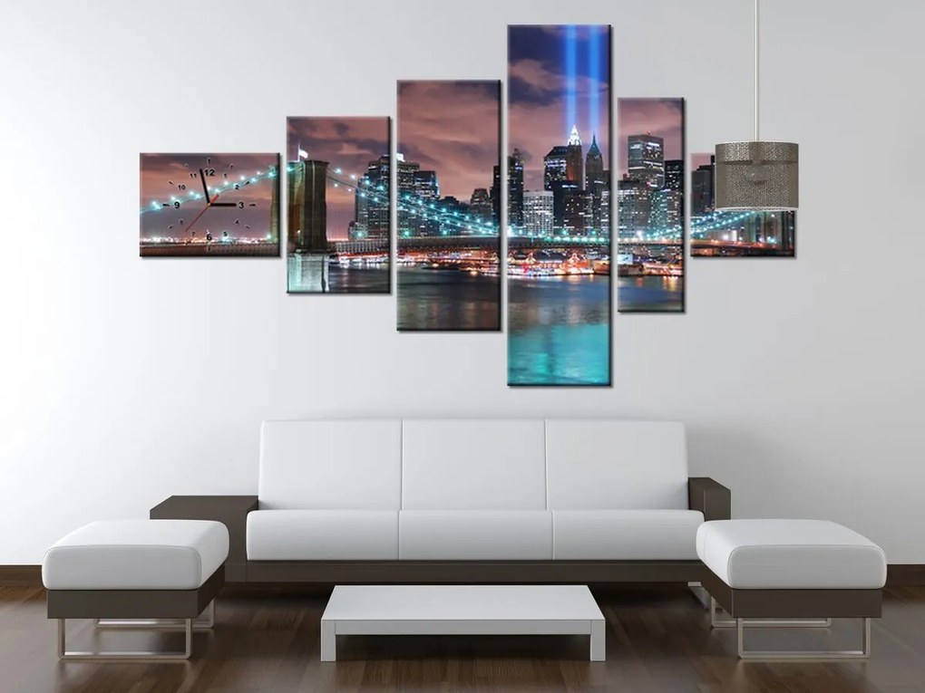 Gario Obraz s hodinami Panoráma Manhattanu - 6 dielny Rozmery: 180 x 100 cm