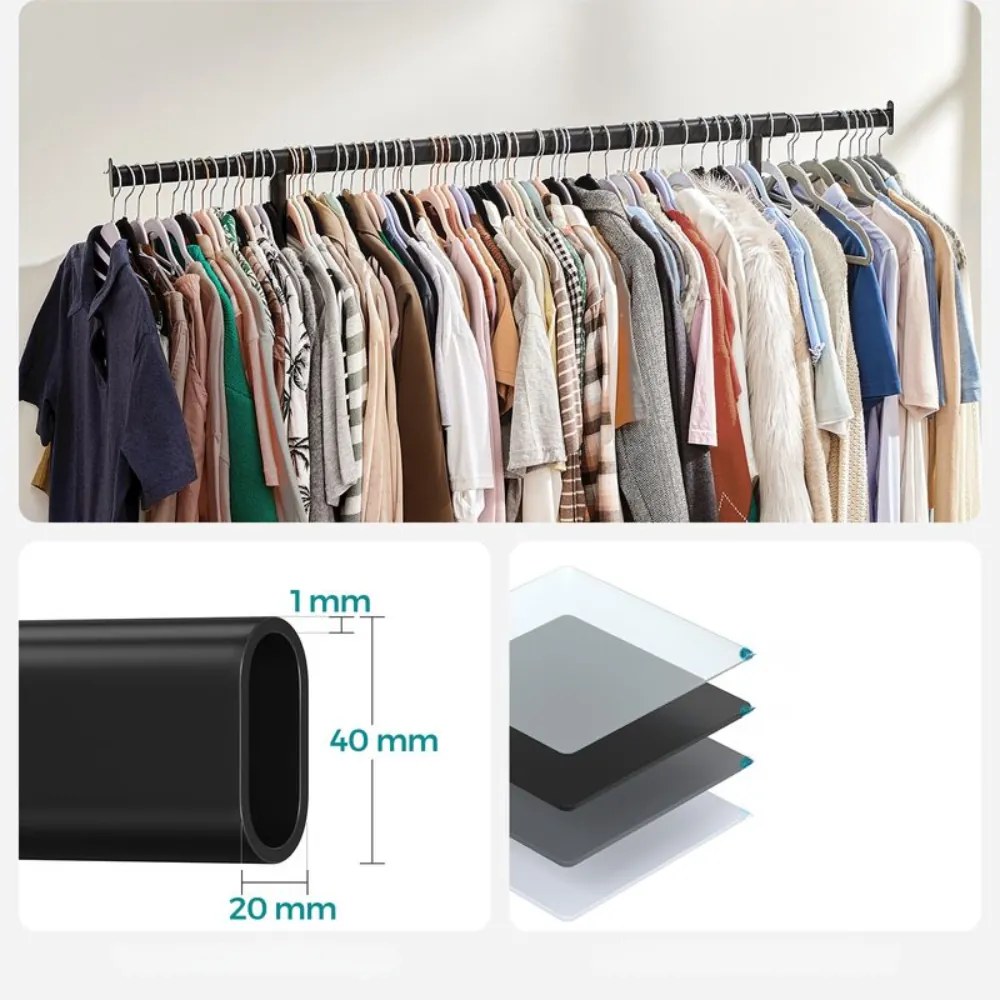 Stojan na oblečenie INEZ na kolieskach, max.90kg, 83,5x45x160cm, čierna SongmicsHome