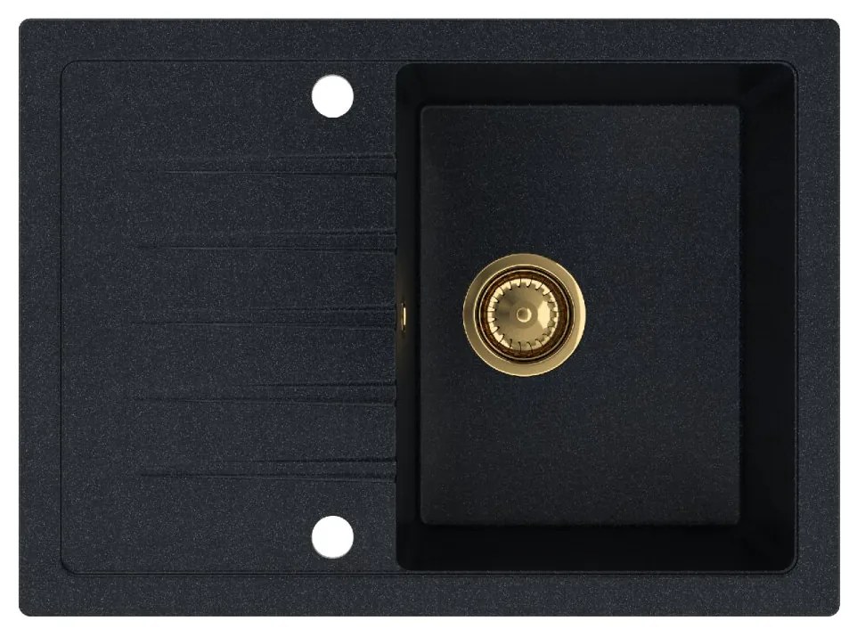 Sink Quality Titanite, kuchynský granitový drez 680x495x215 mm + zlatý sifón, čierna škvrnitá-Brocade, SKQ-TIT.B.1KKO.XG