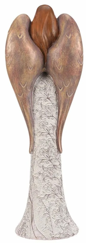 Polyresinový anjel s kvetinovými šatami Zavesené srdce, béžovo-medená