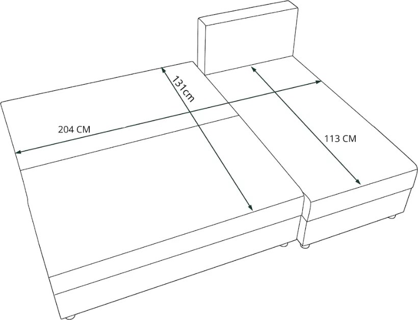 Rozkladacia obojstranná sedacia súprava do L VALERIO SLIM 200x140 cm, tmavozelená + 2 vankúšiky ZDARMA