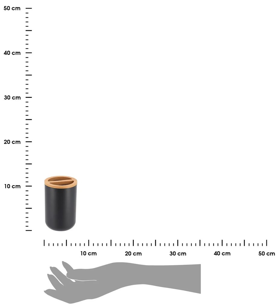 Kúpeľňový pohár na kefky Besson, čierna/s drevenými prvkami, 300 ml