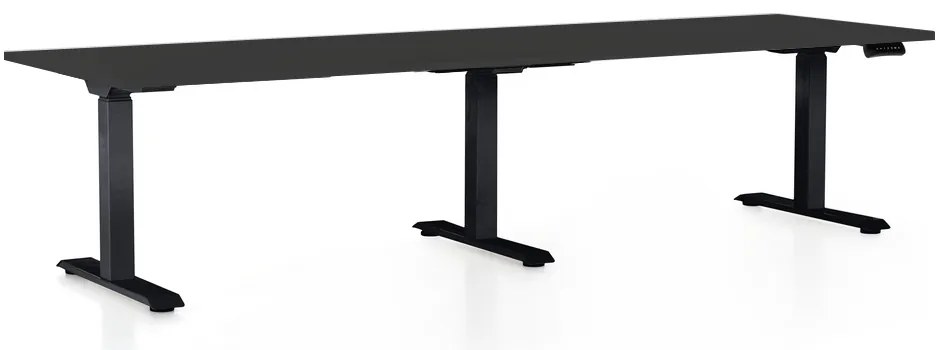 Výškovo nastaviteľný stôl OfficeTech Long, 260 x 80 cm, čierna podnož, čierna