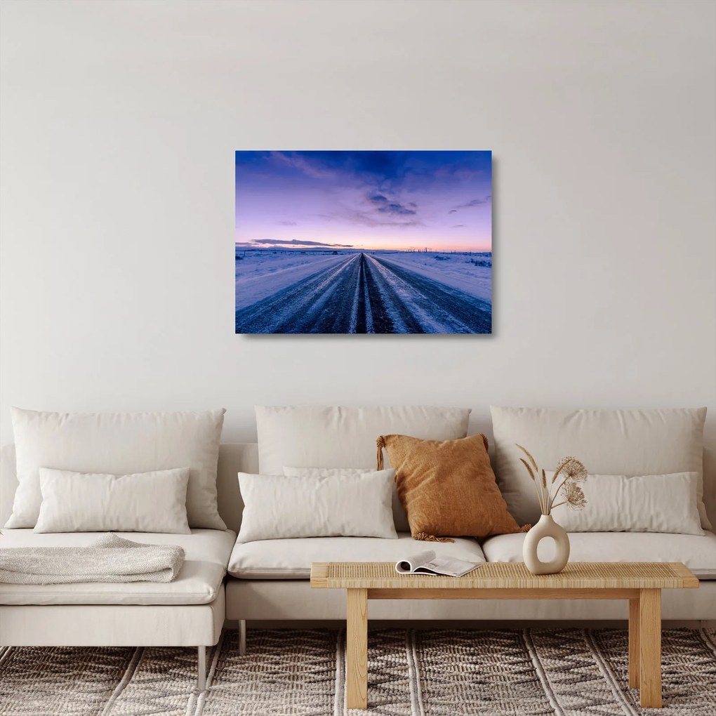 Sklenený obraz cesty v zime (70x50 cm)