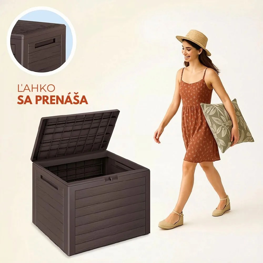 Úložný box WOODEBOX - 190L, 78x44x55cm, tmavo hnedá Prosperplast