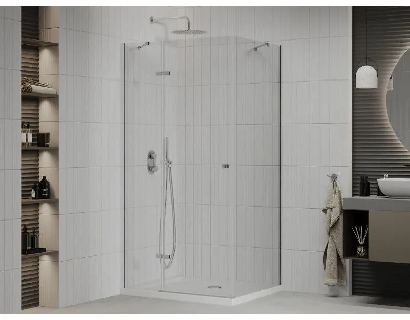 Mexen Roma, sprchovací kút 100 (dvere) x 80 (stena) cm, 6mm číre sklo, chrómový profil + slim sprchová vanička 5cm, 854-100-080-01-00-4010