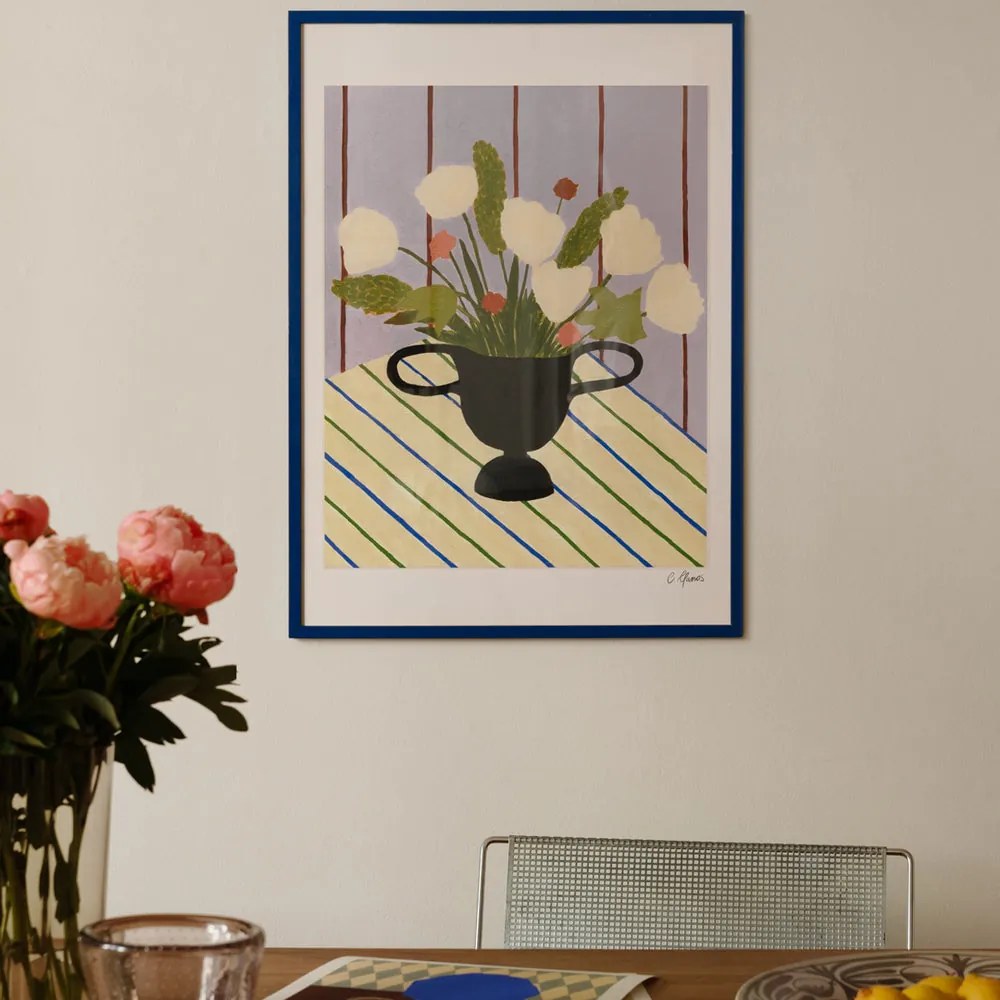 Moikka Plagát Flowers on Striped Cloth by Carla Llanos 21x29,7 (A4)