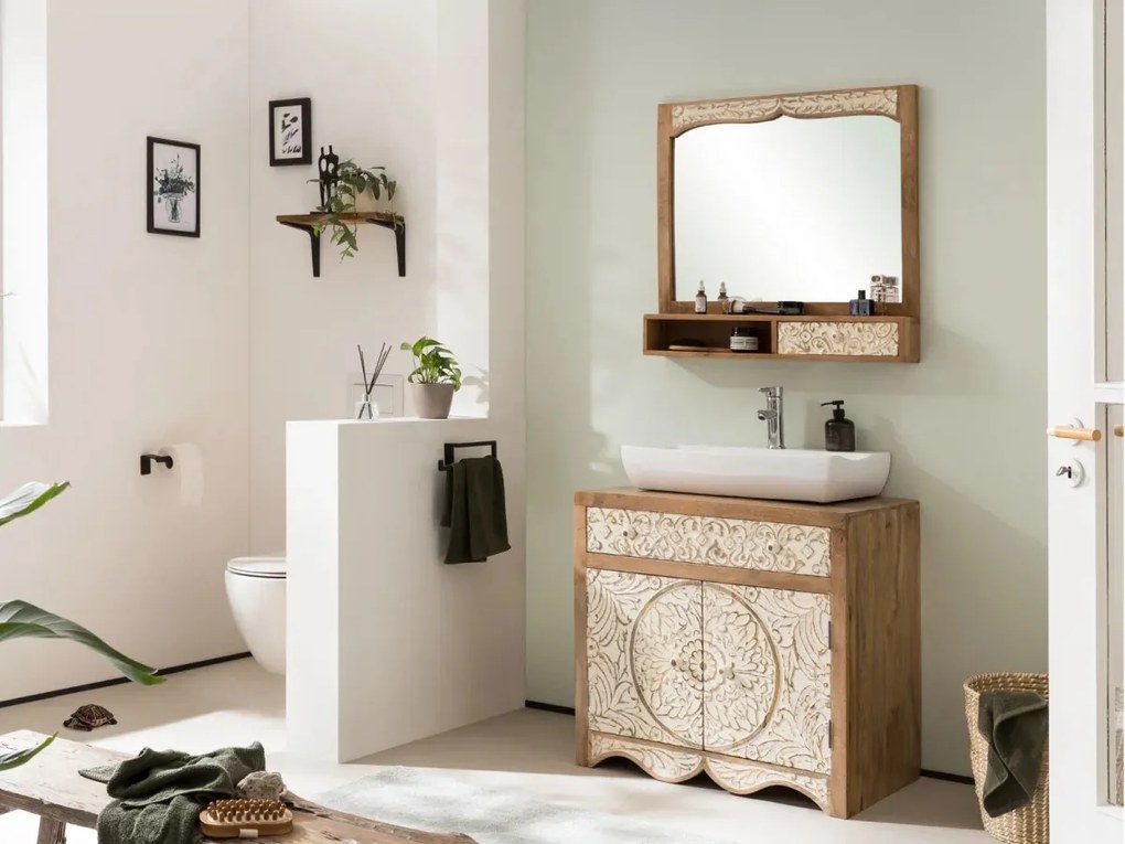 furniture-nabytek.cz - Masivní umyvadlová skříňka Delhi z mangového dřeva, lakovaná, hnědá – 80 cm