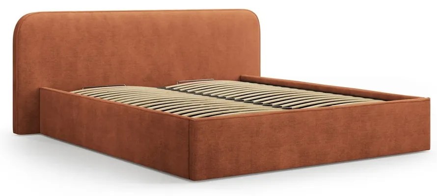 Čalúnená dvojlôžková posteľ s úložným priestorom s roštom 160x200 cm v tehlovej farbe Elizabeth – Micadoni