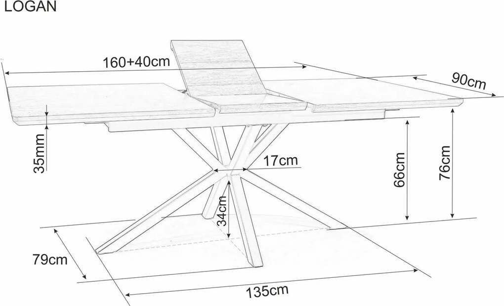 Rozkladací jedálenský stôl Logan 160/200 cm keramika biely mramor/čierny